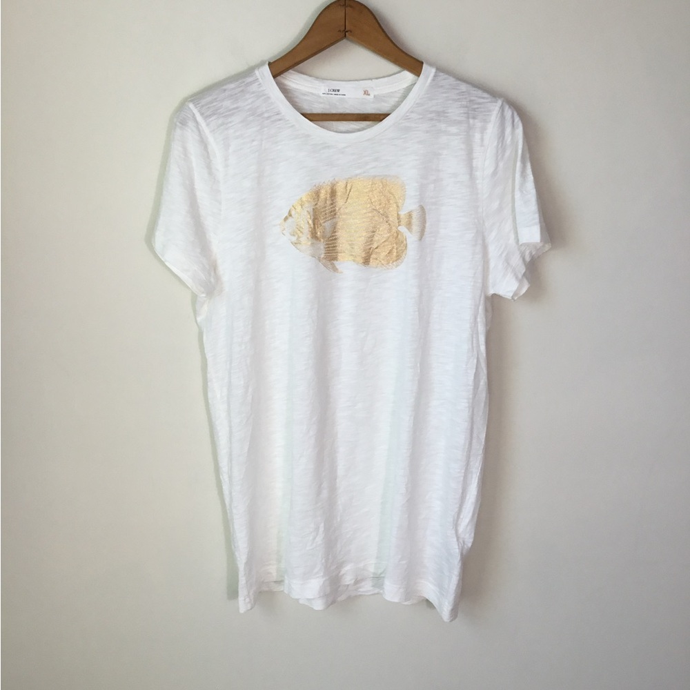 J. Crew Tissue T-Shirt with Metallic Gold Fish Print NEW